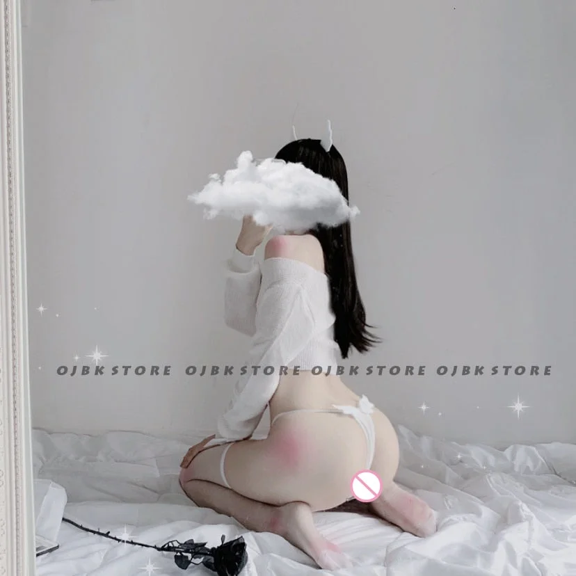 Sexy Costumes Kawaii Sweater Top Set Women's Devil Angel Cute Anime Cosplay Fancy Dress Erotic Lingerie With Pantie And Hairband