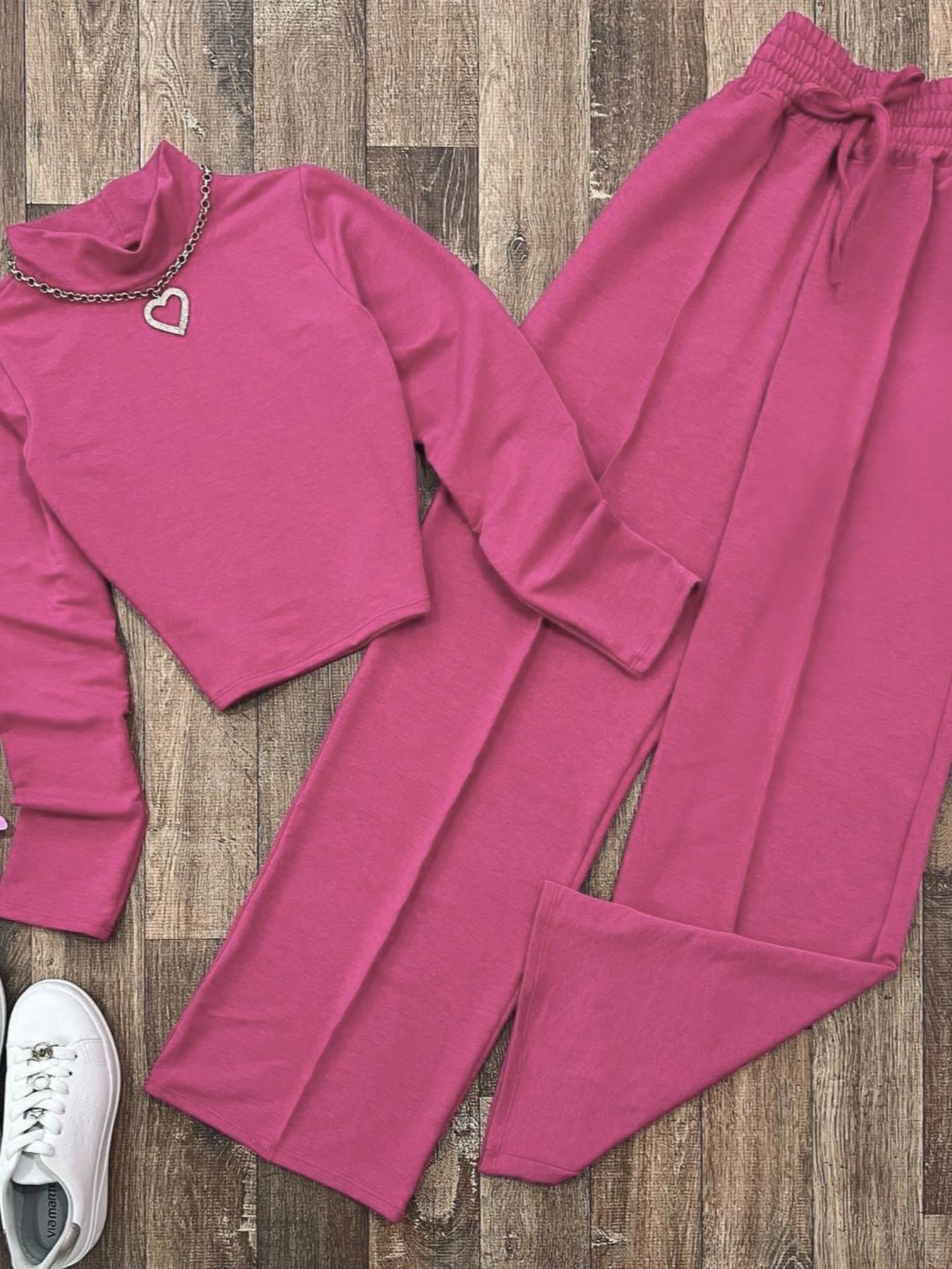 Women's Spring & Fall Fashion Two-Piece Set, Womenswear Long Sleeve Woven Plain Pattern Slim Fit Casual Basic, Perfect for Daily Wear