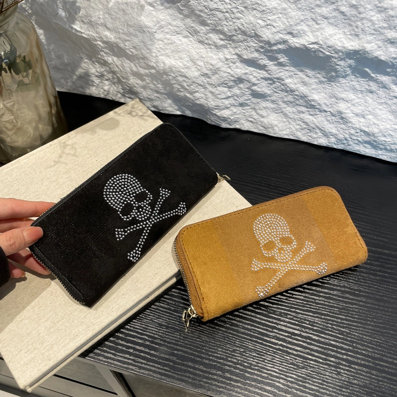 Brown Black Suede Skull Square Clutches