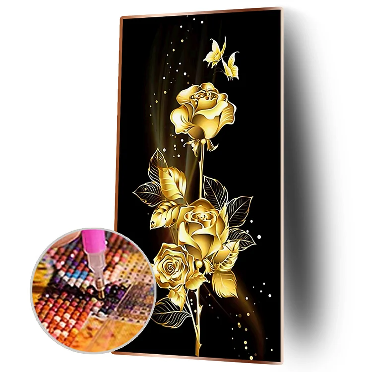 Golden Flower Diamond Painting Large Size Abstract Color Art 5D