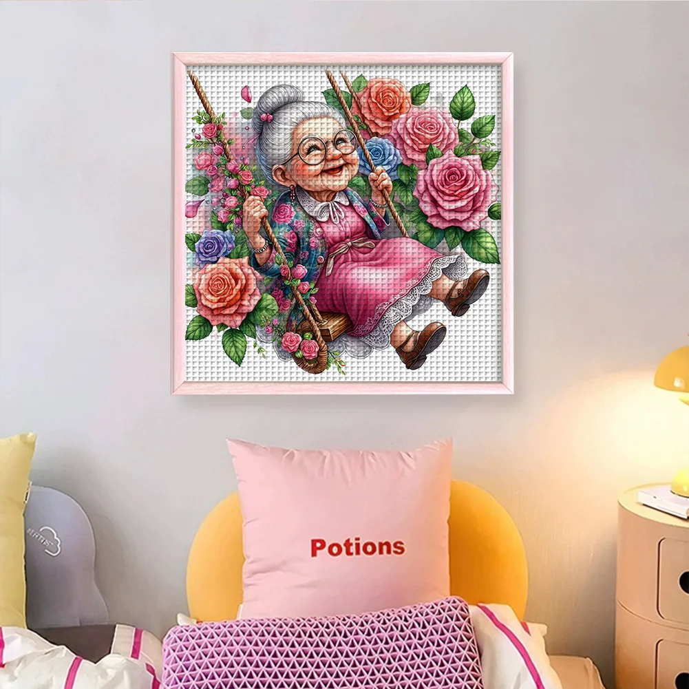 11CT Full Stamped Cross Stitch - Old lady(Canvas|45*45CM)