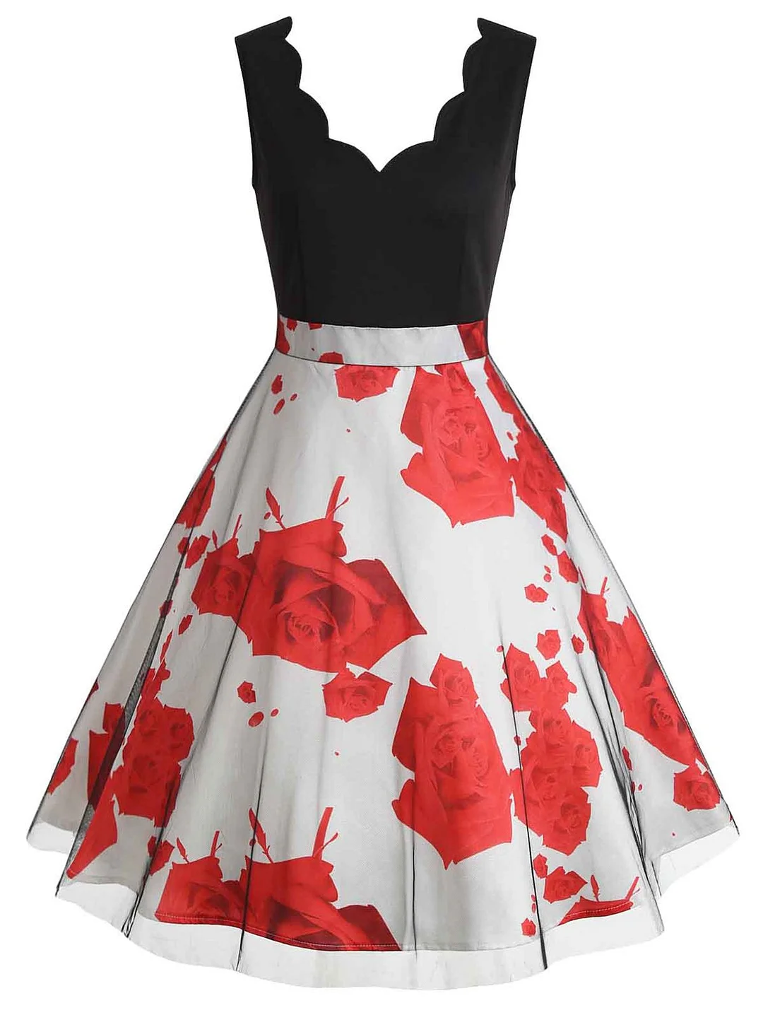 1950s Patchwork Sleeveless Floral Aline Dress