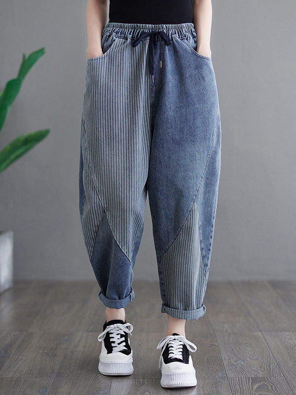 Striped Patchwork Loose Harem Jeans