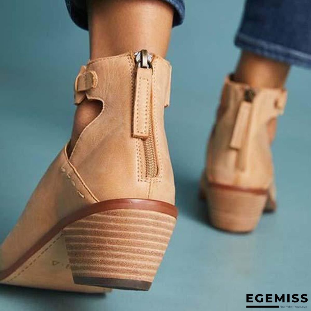 Chunky Heel Zipper Breathable Comfortable Shoes | EGEMISS