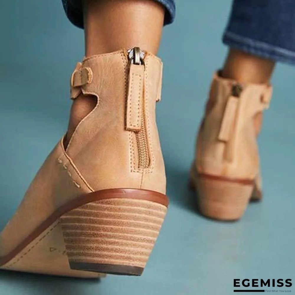 Chunky Heel Zipper Breathable Comfortable Shoes | EGEMISS