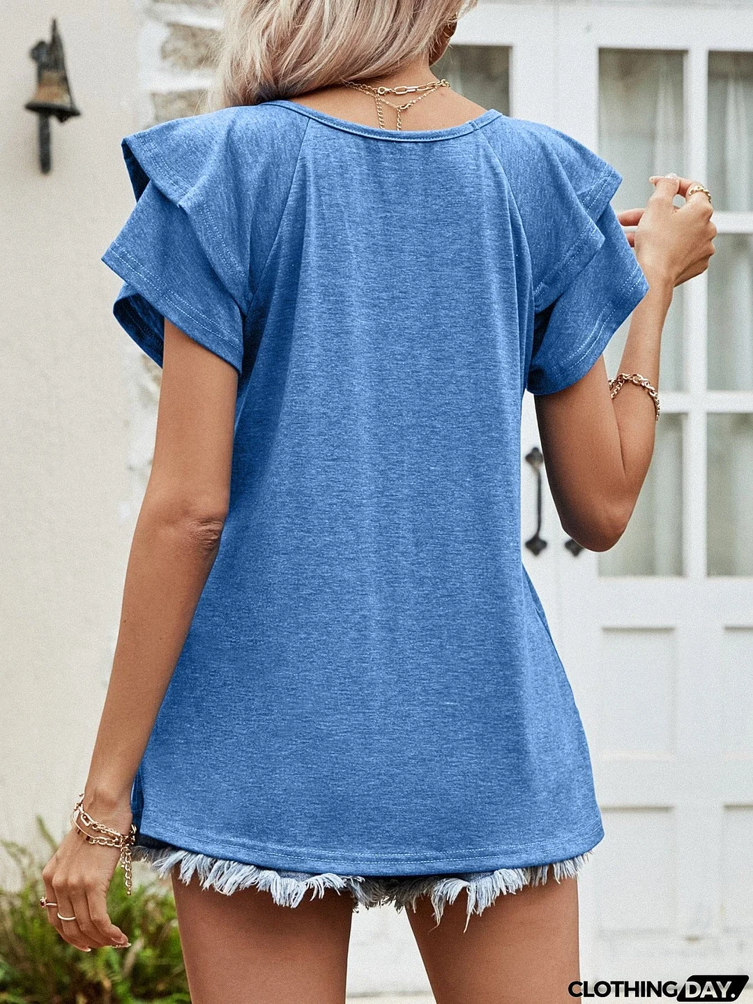 Layered Flutter Sleeve V-Neck Top