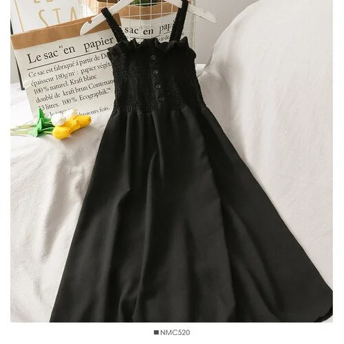 Sleeveless Dress Summer Women Off Shoulder Spaghetti Strap Slim Stretchy Breathable Soft Female Loose  All-match Simple Sweet