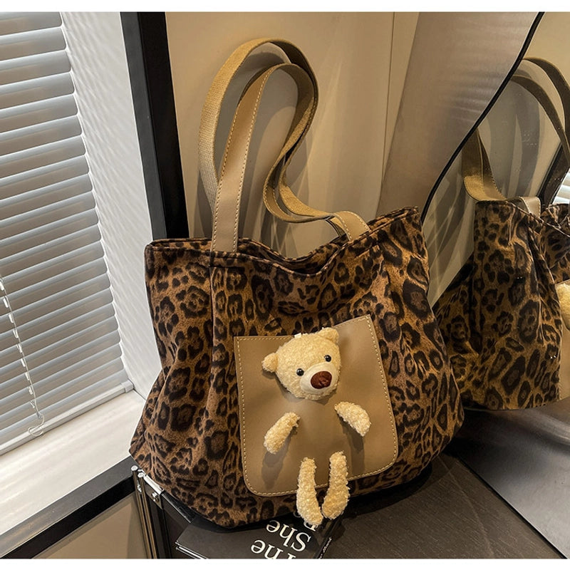 Women’s Large Canvas Leopard Elegant Basic Square Zipper Tote Bag