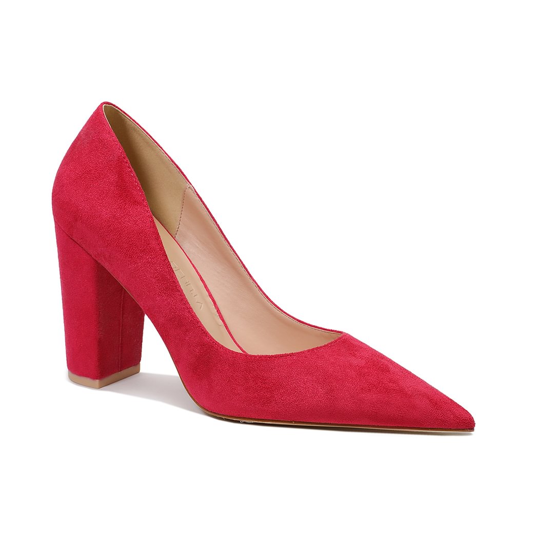 3.5" Women's Chunky Heels Shoes Comfortable Middle Block Heel Matte Pumps-MERUMOTE