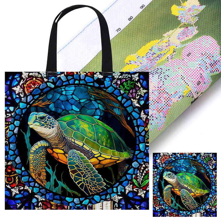 Shopping Bag Glass Art Turtle - Printed Cross Stitch 11CT 40*40CM