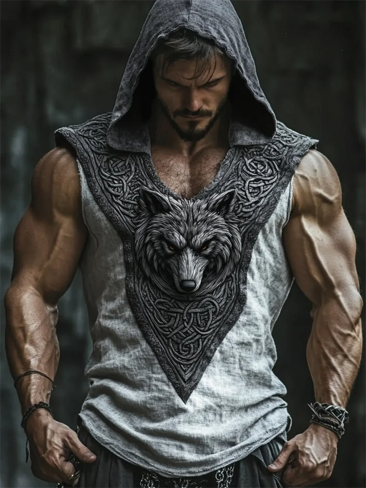 Men's Viking Wolf With Celtic Knot Art Retro Tank Top Hoodie / Rvogue / Rvogue