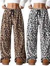 Women's Thicken Casual Leopard Elastic Waist Long Wide-Leg Pants