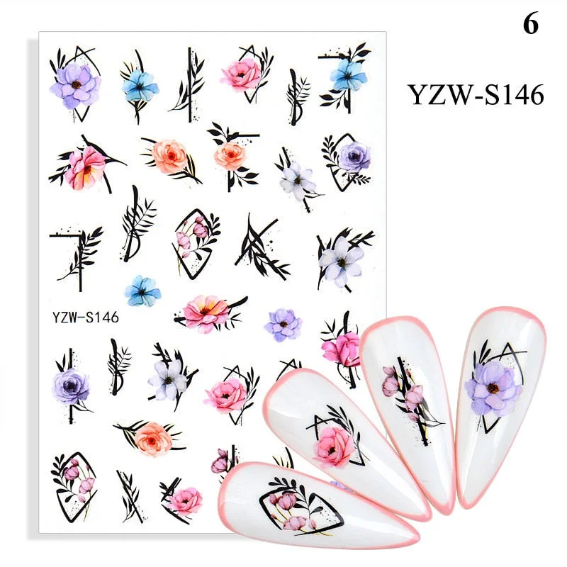 1 Sheet Human Face Nail Stickers And Decals 2021 Nail Art Decorations Set Geometric Pattern Dried Flowers Sliders For Nails Art-Nail Inspo