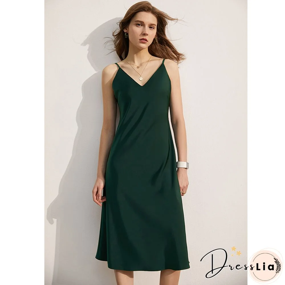 Minimalism Vintage Womens Summer Dress Offical Lady Solid Vneck Slim Fit Aline Calf Length Beach Dress For Women 12130034