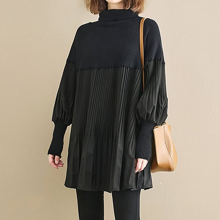 Long Sleeve Shift Pleated Shirts & Tops QueenFunky