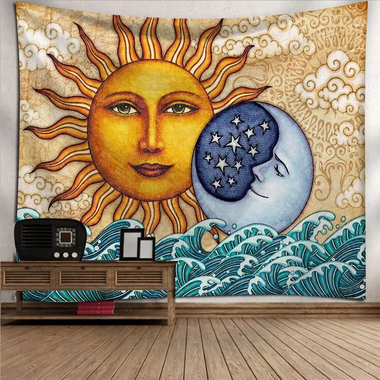Sun Moon Mandala Tapestry Wall Hanging Celestial Wall Tapestry Hippie Wall Carpets Dorm Decor Psychedelic Tapestry