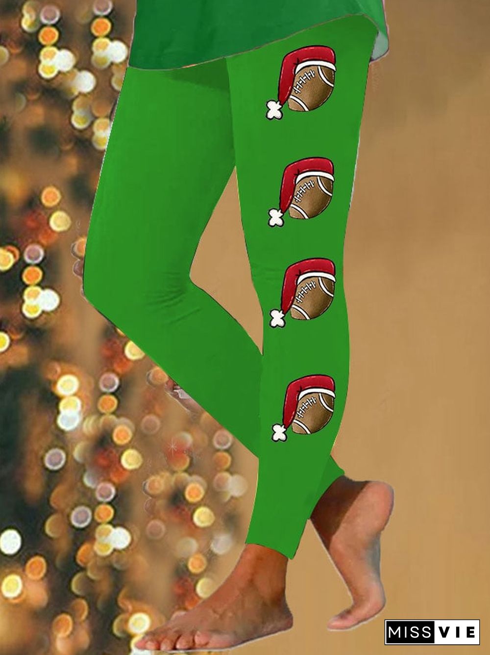 Women's Christmas Hat Football Casual Leggings