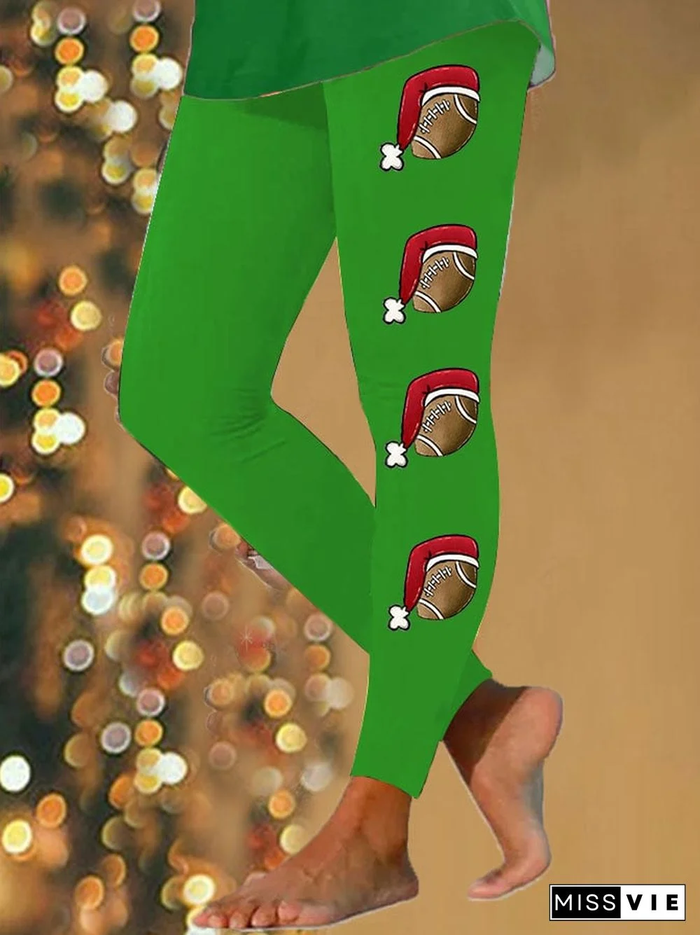 Women's Christmas Hat Football Casual Leggings