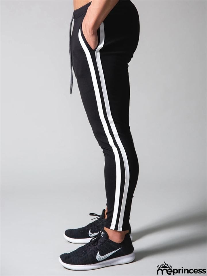 Mens Gym Breahthable Patchwork Running Zipper Pants