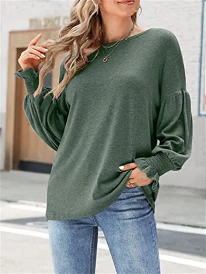 Women's Fashion Scoop Neck Twist Knitting Long Sleeved Top
