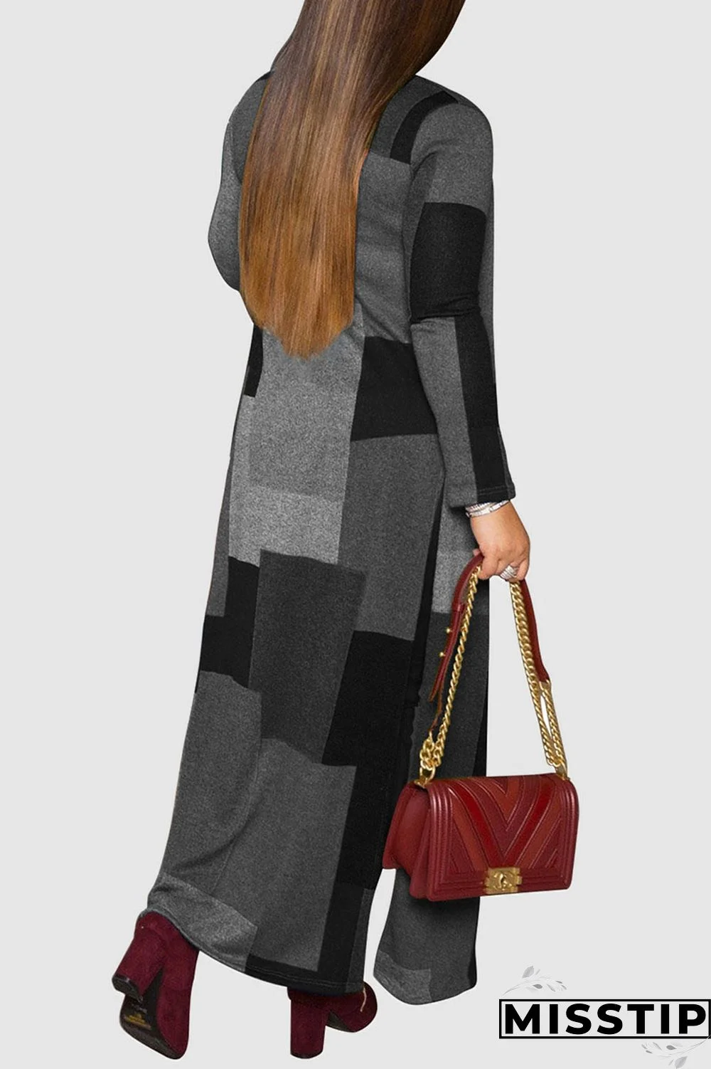 Black And White Casual Geometric Print Patchwork Plus Size Overcoat