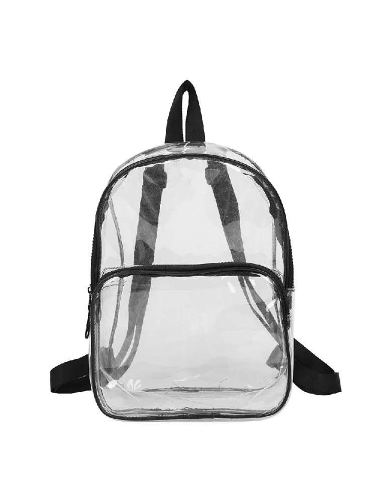 Transparent PVC Backpacks Women Clear School Knapsack Shoulder Bags (Black)