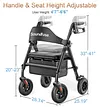Soundfuse Rollator Walkers for Seniors with Seat, Foldable Lightweight Rolling Walker with 8" Big PU Wheels, Ergonomic Seat, Dual Height Adjustment