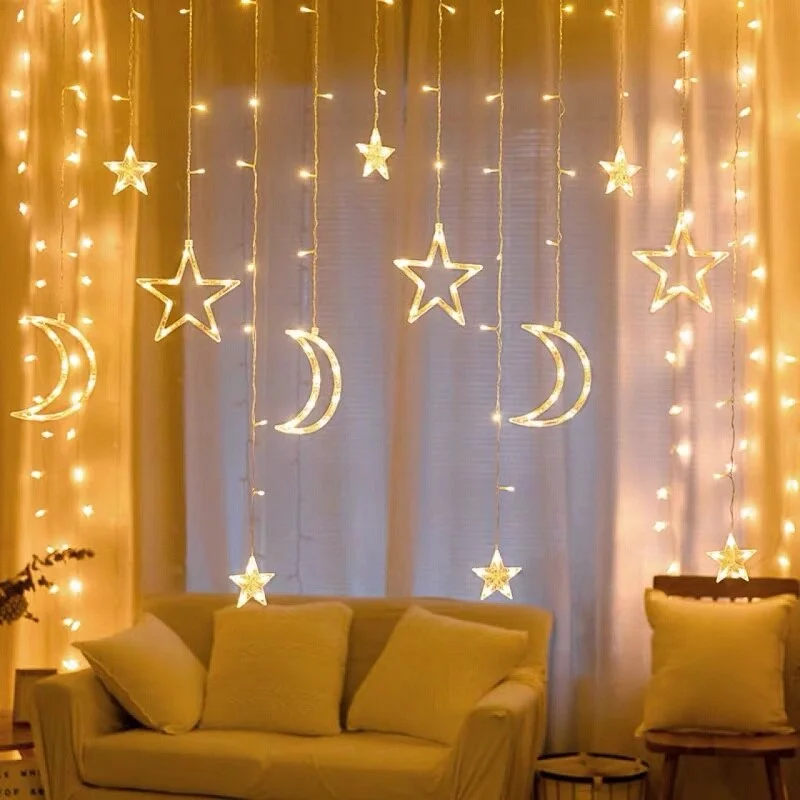 Moon Star LED Fairy Lights String Christmas New Year Curtain Lamp Eid Mubarak Party Decoration For Home Bedroom Ramadan Kareem