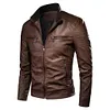 Men's Slim Fit PU Leather Biker Jacket Stand Collar Windproof Outerwear Coat by Inlyline
