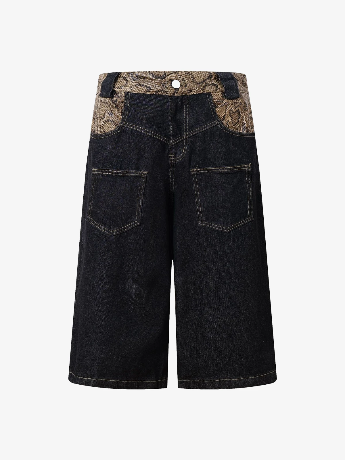 Black Act Chic Snake Pattern Washed Longline Jorts Front