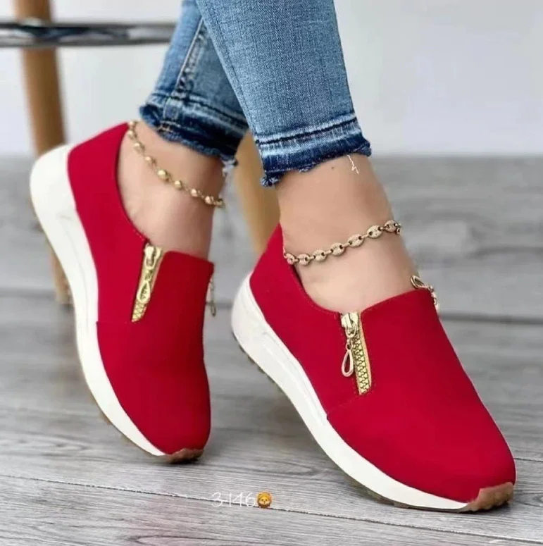 Qengg New Women's Casual Shoes Fashion Solid Color Platform Hemp Rope Flats Lightweight Comfortable Side Zip Loafers Zapatillas Mujer