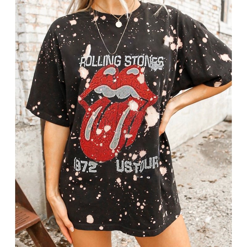 2020 Spring And Summer Retro Casual Fun Lips Tie Dye T-shirt