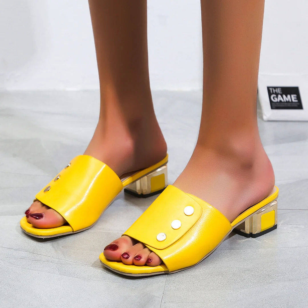 Color block high-heeled fashion style one-line slippers