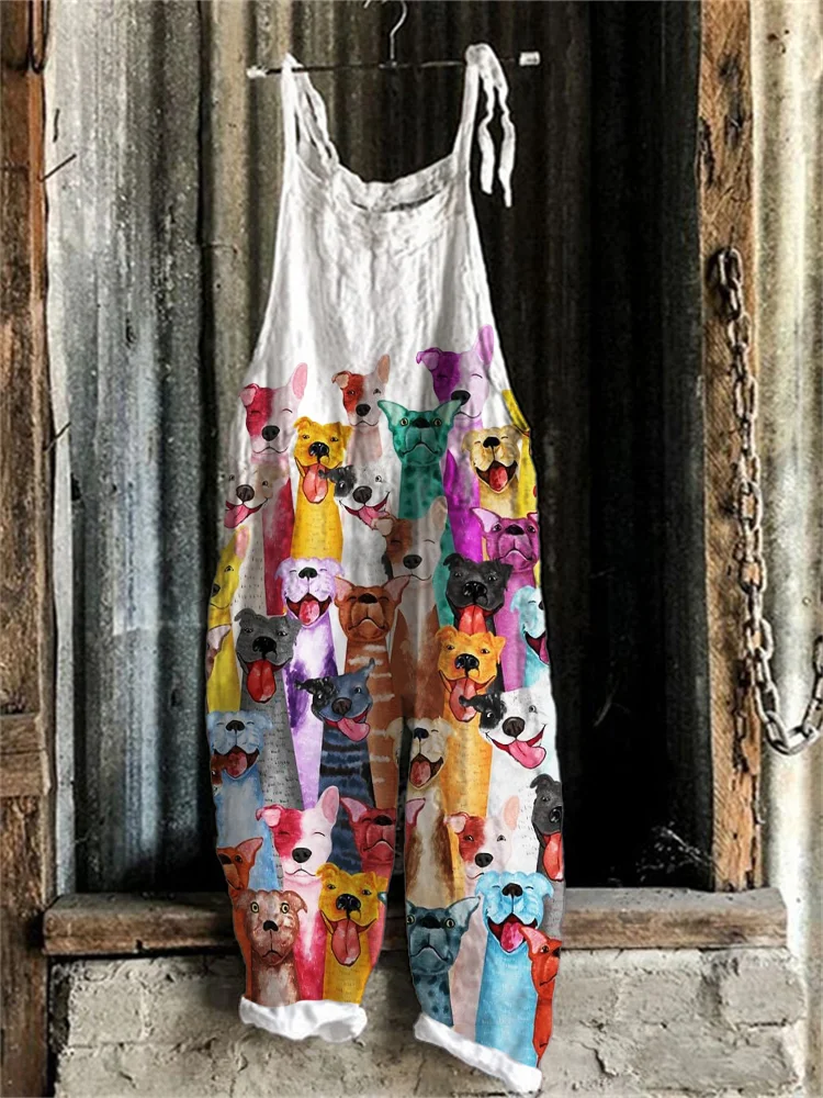 Lovely Colorful Dogs Art Loose Fit Jumpsuit