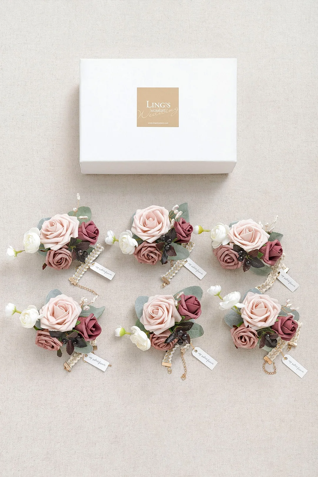 Wrist Corsages in Dusty Rose & Mauve