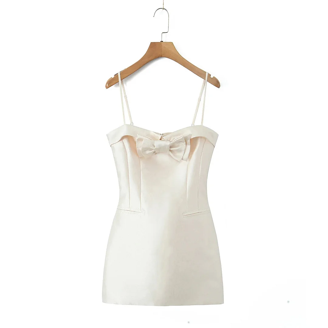 Toloer Satin Strap 3D Bow Solid Mini Dress-Outfit Ideas