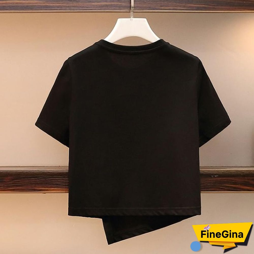 Single-breasted T-shirt+Patchwork Skirt P14814
