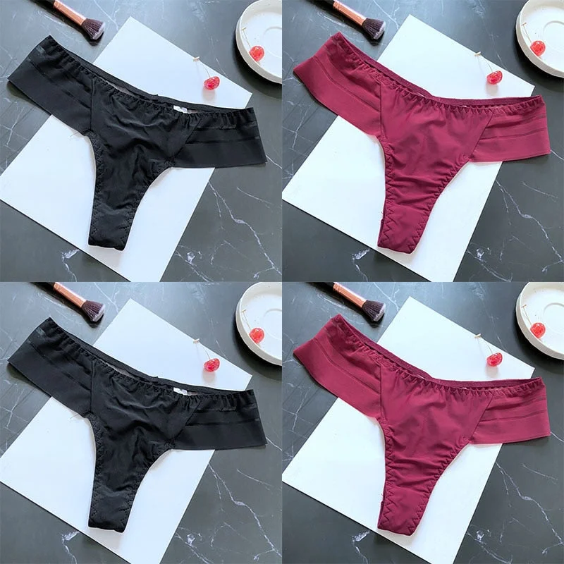 4PCS/Set Women Panties Sexy Seamless Panties Perspective Female Underpants G-string Thong Solid Color Pantys Intimates Lingerie