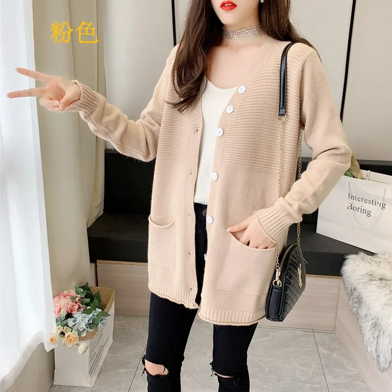 Fashion Knitted Cardigan Women Coat Solid 2020 Spring Autumn Fashion V Neck Long Sleeve Korean Style Sweater Coat Tops Ladies