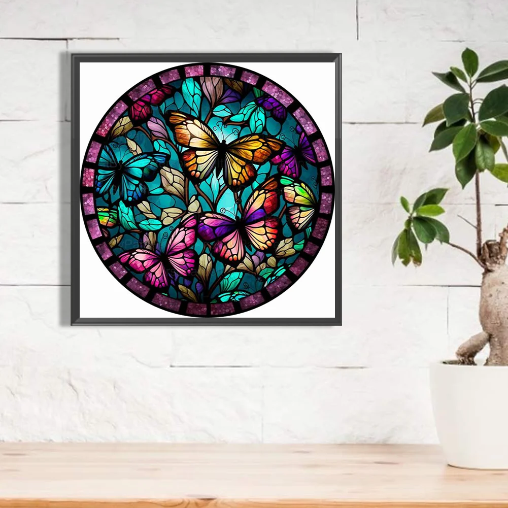 Diamond Painting - Full Round Drill - Stained Glass Butterfly(30*30cm)