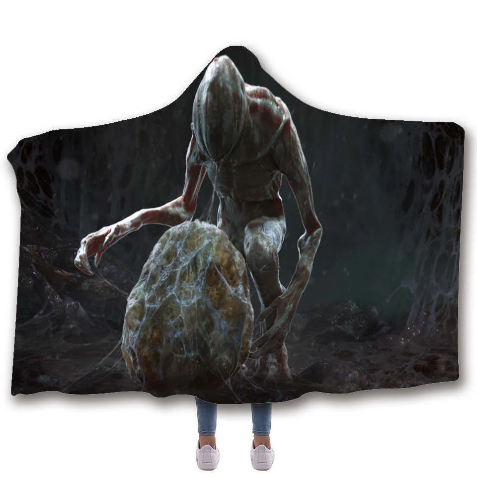 Stranger Things Hooded Blanket For children Sherpa Fleece Hoodie Blanket For Sofa Microfiber Mantle Throw Blanket For Travel