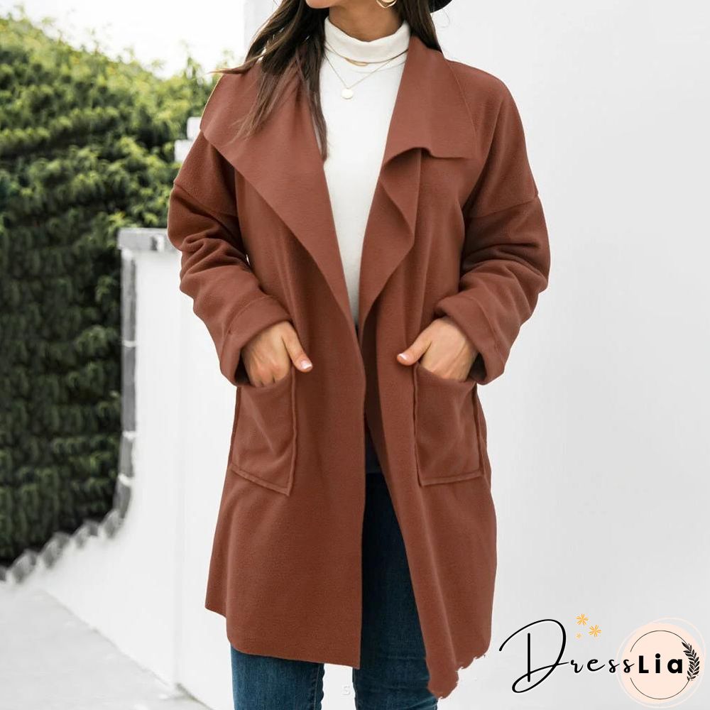 Waterfall Collar Pure Color Coat