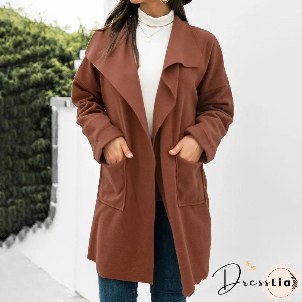 Waterfall Collar Pure Color Coat