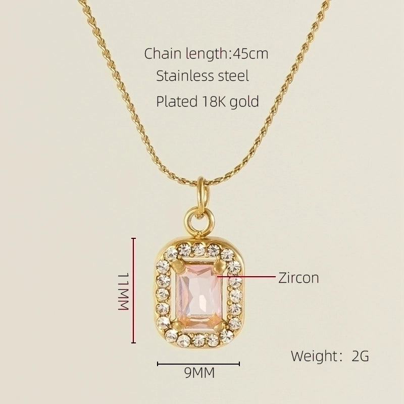 Stainless Steel 18K Gold Plated Glam Shiny Plating Inlay Sun Water Droplets Heart Shape Zircon Pendant Necklace