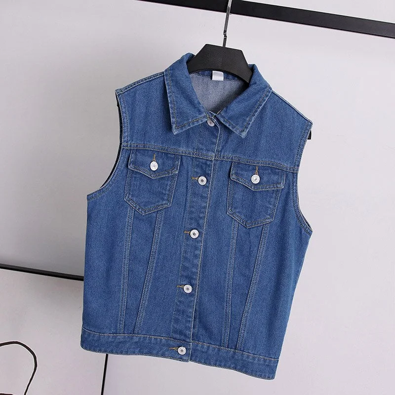 Denim Jeans Jacket Summer Autumn Sleeveless Casual Short Jackets Chaqueta Mujer Casaco Jaqueta Feminina Women Coat Ladies Coats