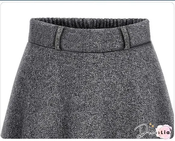 Gray Plain Wool Blend Casual Skirt