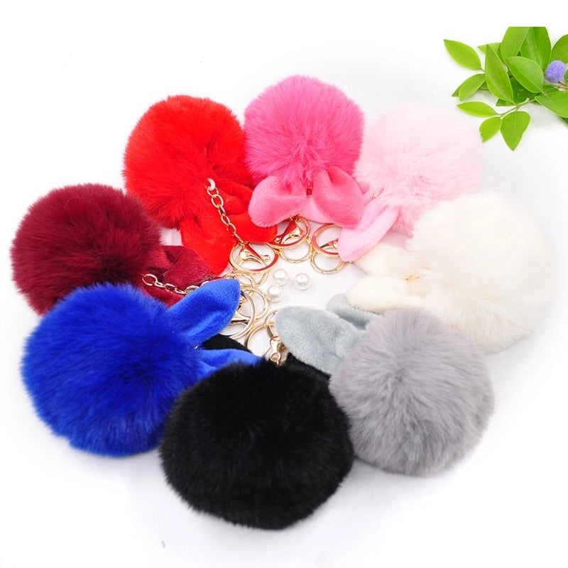 Sweet Artistic Bunny Ears Alloy Rex Rabbit Fur Women's Keychain