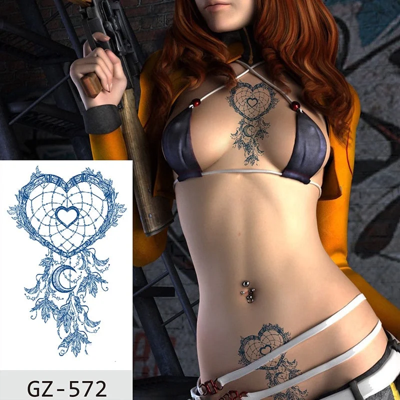 Temporary Waterproof Tattoos Stickers Sad Broken Heart Juice Ink Lasting Boy Girl Arm Chest Neck Shoulder Collarbone Fake Tatoo