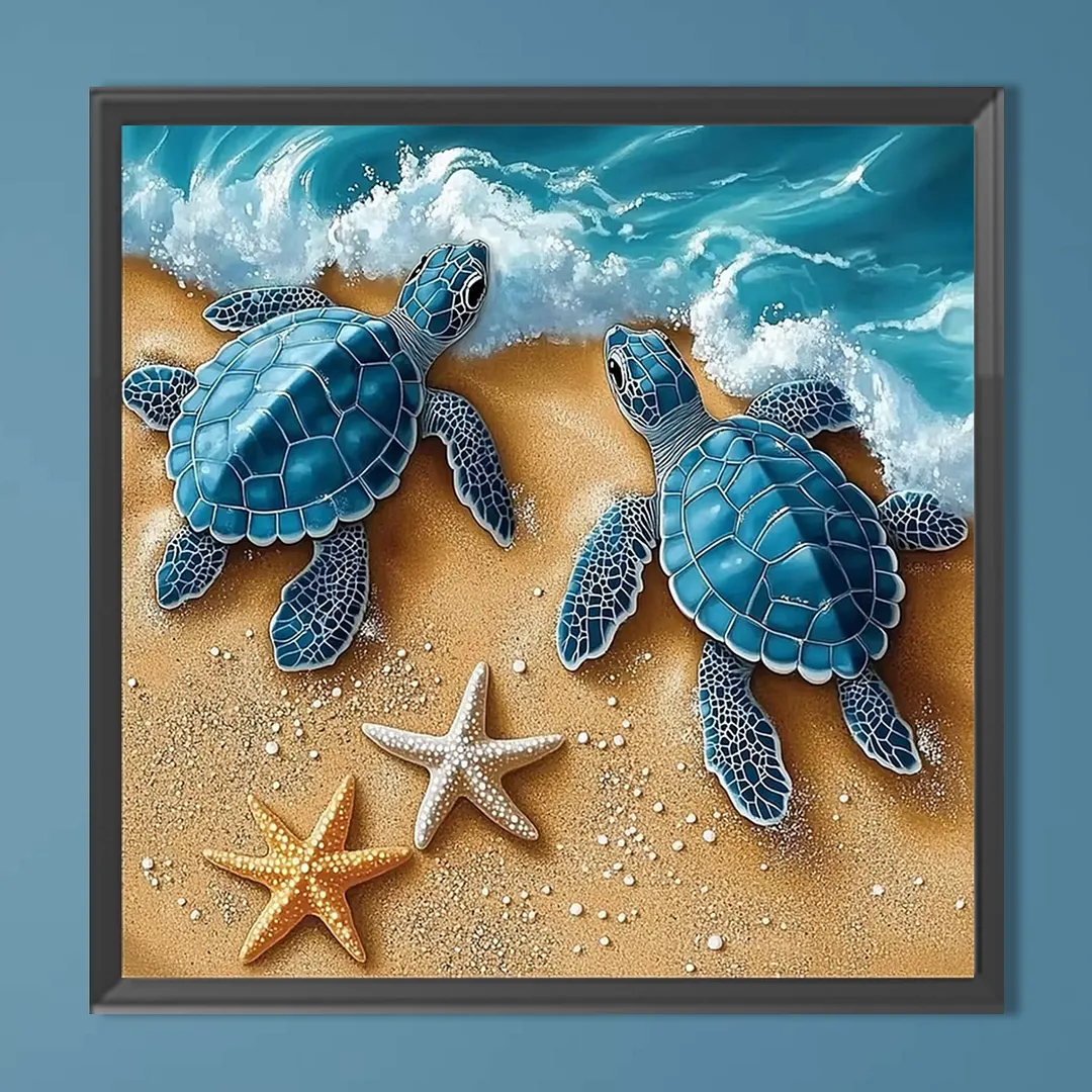Beach Turtles Full DIY 5D Round Drill Diamond Painting Kits for Adults/Beginners Gift Idea Home Decor Diamond Dots Paintings Picture Arts Craft 30x30cm