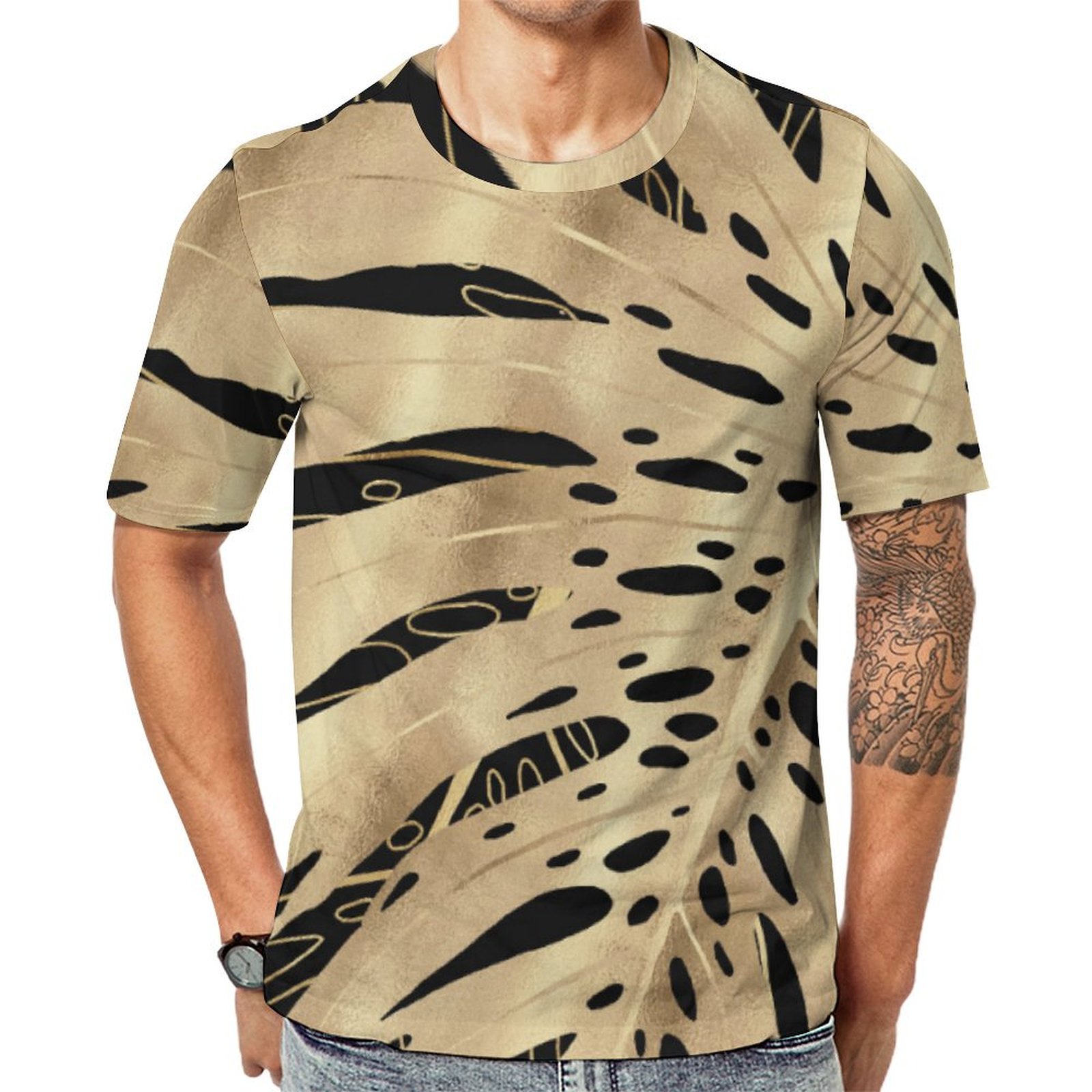 Tropical Gold Monstera Leaf Black Design Short Sleeve Print Unisex Tshirt Summer Casual Tees for Men and Women Coolcoshirts